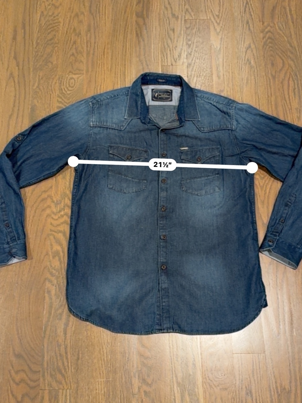 Vdot Jeans Slim Fit Denim Button Down Shirt Men’s Size 42 Dark Wash Western L - Picture 10 of 10